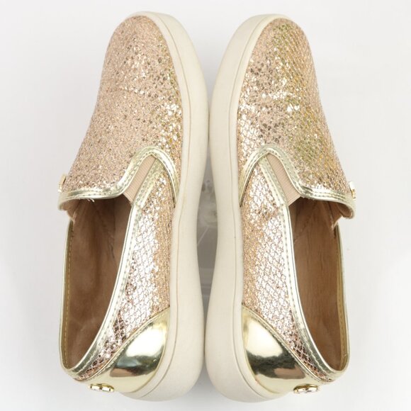 Michael Kors Girls Ivy Eileen Shoe Size 3 Gold Metallic Embossed Slip On Flats - Picture 6 of 12